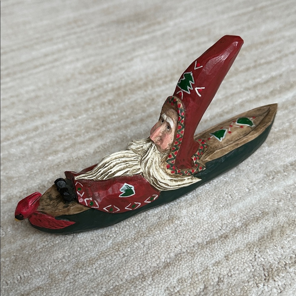 Limb Folk 7.75" Santa In Canoe Midwest of Cannon Falls Figurine Primitive Folk